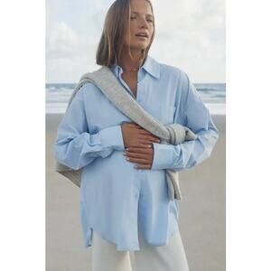 Legoe Heritage Maternity Cotton Poplin Shirt in Soft Baby Blue Sz 1 US M
